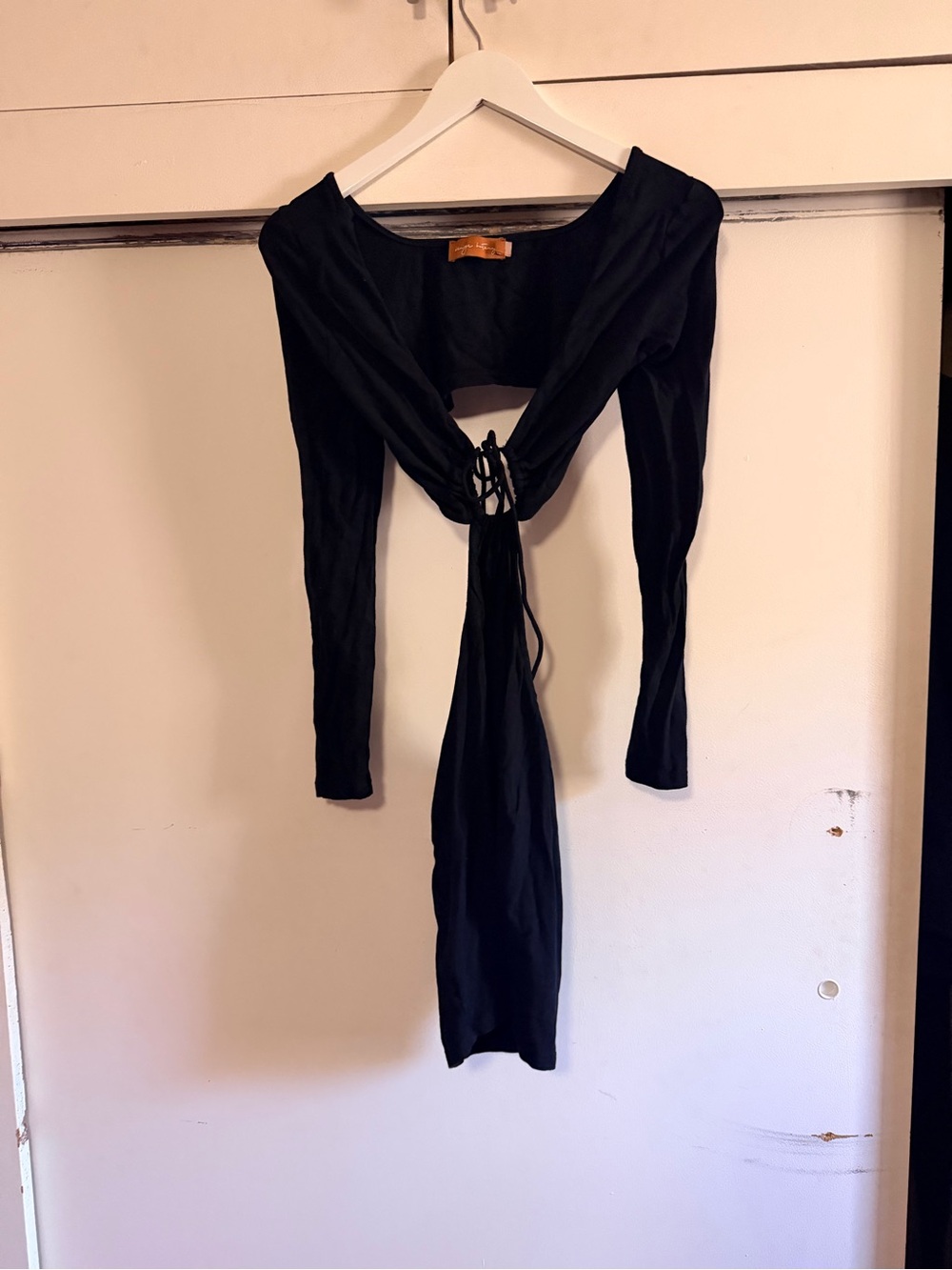 Beige Botany Black Open Back Long Sleeve Dress Size S
